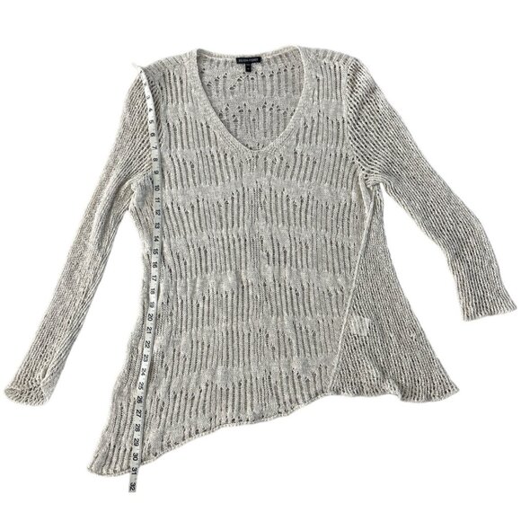 Eileen Fisher Melange Crochet Tunic V-Neck Sweater Linen XL Pebble Asymmetric - Picture 6 of 11